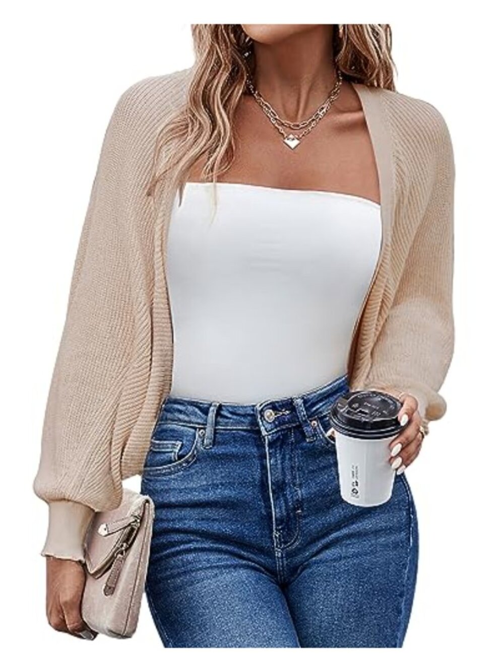 Women's Knit Cardigan Shrug Long Batwing Sleeve Cropped Bolero Open Front